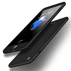 iPhone8 ケース 360度フルカバー 全面保護 強化ガラスフィルム おしゃれ 高級感 薄型 Qi充電対応 衝撃防止 (ブラック) 送料無料
