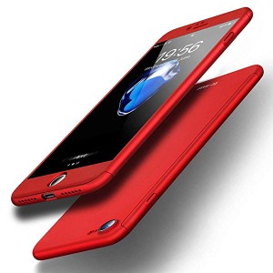 iPhone8 ケース 360度フルカバー 全面保護 強化ガラスフィルム おしゃれ 高級感 薄型 Qi充電対応 衝撃防止 (レッド) 送料無料
