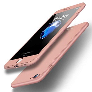 iPhone8 ケース 360度フルカバー 全面保護 強化ガラスフィルム おしゃれ 高級感 薄型 Qi充電対応 衝撃防止 (ピンク) 送料無料