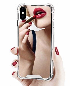 for iPhone XS Max ケース 可愛い 女 おしゃれ シンプル ミラー 鏡面デザイン 強化ガラス 全面クリア TPUバンパー アイフォン XS...