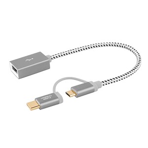 Micro USB + Type C to USBアダプタ ショートOTG（On-The-Go）ケーブル Pixel XL 2 / Galaxy S9/S9+など対応 0.18m スペー 