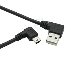 USB 2.0 ミニケーブル USB(A)オス-USB(miniB)オス 同時L型 左右90°方向変換ケーブル 金メッキ付き 高速480Mbpsのデータ転送同期