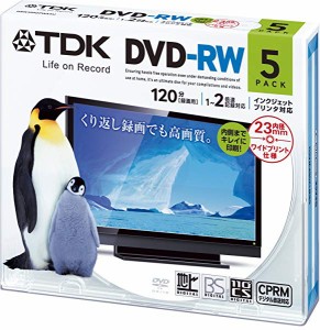 録画用DVD-RW デジタル放送録画対応(CPRM) 1-2倍速 インクジェットプリンタ対応(ホワイト・ワイド) 5枚パック 5mmスリム スマホケース D.