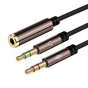 2Pcs 3.5mm オーディオ分配ケーブル ミニジャック変換ケーブル 無酸素銅芯線 信号劣化防ぐ ミニプラグ 分岐 2in1 4極3.5mm ステ ...