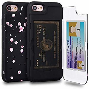 iPhone8 ケース カード ブルー収納背面 2枚 IC Suica カード入れ カバ— ミラー付き (アイフォン8 / アイフォン7 用) - さ 