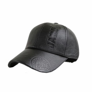 レザーキャップ ブラック 帽子 おしゃれ 革 合皮 サイズ 後頭部 ベルト 調整可能 かっこいい 秋冬 メンズ  送料無料