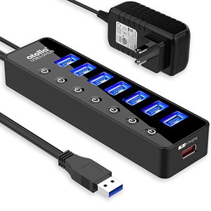 USB ハブ USB 3.0 Hub 7ポート増設 1充電ポート USB拡張 セルフパワー バスパワー [USB 3.0 HUB 独立スイッチ付 5V 4A ACア 