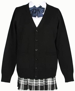 スクールカーディガン 女子 制服 カーディガン 学生 厚手 無地 Vネック ゆったり 通学 ブラック（B-M） 【M-ブラック】