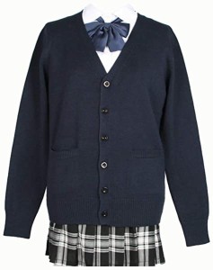 スクールカーディガン 女子 制服 カーディガン 学生 厚手 無地 Vネック ゆったり 通学 ネイビー（NY-M） 【M-ネイビー】