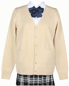 スクールカーディガン 女子 制服 カーディガン 学生 厚手 無地 Vネック ゆったり 通学 アプリコット（APR-XL） 【XL-アプリコット1】