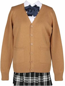 スクールカーディガン 女子 制服 カーディガン 学生 厚手 無地 Vネック ゆったり 通学 カーキ（CA-XL） 【XL-カーキ】