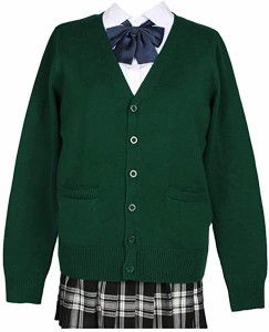 スクールカーディガン 女子 制服 カーディガン 学生 厚手 無地 Vネック ゆったり 通学 グリーン（GR-S） 【S-グリーン】