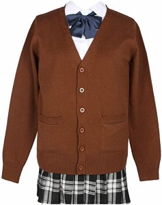 スクールカーディガン 女子 制服 カーディガン 学生 厚手 無地 Vネック ゆったり 通学 コーヒー色（CO-M） 【M-コーヒー】