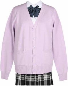 スクールカーディガン 女子 制服 カーディガン 学生 厚手 無地 Vネック ゆったり 通学 パープル（PP-XXL） 【XXL-パープル】