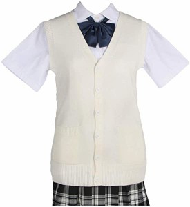 スクールカーディガン 女子 制服 カーディガン 学生 厚手 無地 Vネック ゆったり 通学 ホワイト（WH-W-XL） 【XL-ホワイト(ノー ...