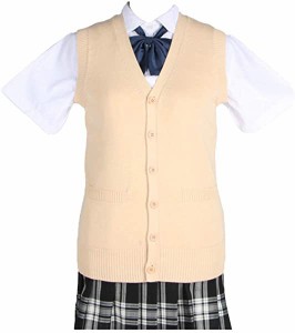 スクールカーディガン 女子 制服 カーディガン 学生 厚手 無地 Vネック ゆったり 通学 アプリコット（APR-W-XL） 【XL-アプリコ ...