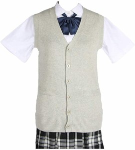 スクールカーディガン 女子 制服 カーディガン 学生 厚手 無地 Vネック ゆったり 通学 グレー（G-W-XL） 【XL-グレー(ノースリー...