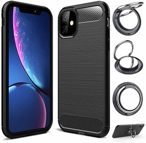 iPhone 11 / iPhone XI 6.1インチ 2019 ケース カバー Qi充電対応 ワイヤレス充電対応 炭素繊維 TPU シ... [スマホリングスタンド付]