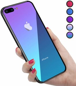 iPhone8Plus ケース iPhone7Plus ケース 強化ガラス 9H硬度加工 ガラスケース 薄型 全透明グラデーション TPUバンパー 滑り止め ...