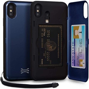 送料無料 iPhone XS Max スマホケース カード ブルー 収納背面 3枚 カード入れ カバ― (IOS系 アダプタ ストラップ ミラー 含) アイフォ