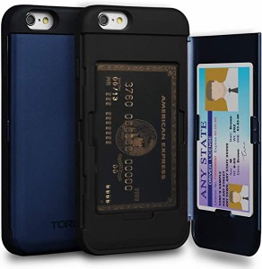 送料無料 iPhone6Sケース カード 収納背面 2枚 IC Suica カード入れ カバ— ミラー付き (アイフォン 6S アイフォン 6 用) - ネイビ ...