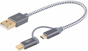 送料無料 USB C Micro USBアダプタ ショートOTG On-The-Go ケーブル アルミ Micro USB + Type C to USB変換ケーブル 編組みType C Micro 