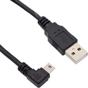 送料無料 USB 2.0 ミニケーブル USB(A)オス-USB(miniB)オス L型 90°方向変換ケーブル 金メッキ付き 高速480Mbpsのデータ転送同期リード 