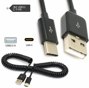 送料無料 ばねUSB Cケーブル スパイラルコイル状USB 2.0 オスto USB 3.1タイプC オスデータ同期&充電ケーブル コイル状USB Cケーブ ...