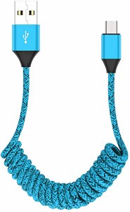 送料無料 Micro USBケーブル カールコード式 1M 急速充電 高速データ転送 ケーブル マイクロUSB 充電ケーブル 高耐久 約1メートル 長く伸
