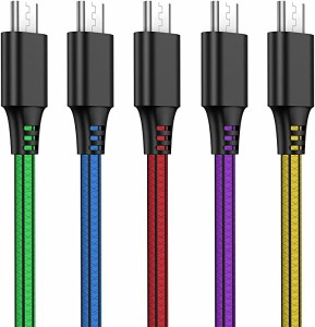 Micro USB ケーブル 5本セット 2m 急速充電 高速データ転送 2.4A 断線防止 Xperia Fujitsu Arrows Galaxy などAndroidスマホ対応...