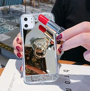 iPhone 11 ケース リング付き 可愛い 落下防止 キラキラ 保護キャップ アイフォン11 ケース 6.1インチ対応ケース ミラー 鏡 おし...