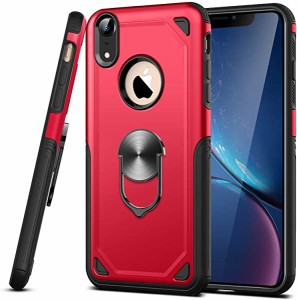 iPhone XR ケース 耐衝撃 TPU+PC素材 マグネット式車載ホルダーに対応 リング スタンド付き 9H強化ガラス仕様 背面カバー スマホ...