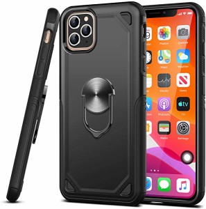 iPhone 11 Pro ケース リング付き PC 対応 耐衝撃 TPU フルプロテクトデザイン 落下衝撃吸収 防塵 360度回転 クリア 車載ホルダ ...