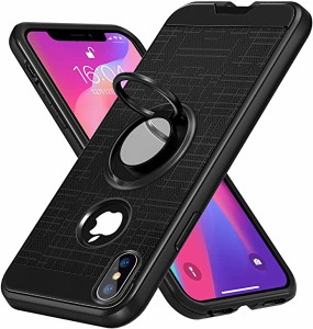 iPhone X ケース iPhone XS ケース クリア リング付き 耐衝撃 TPU+PC 二重構造 スタンド機能 シリコン 360°回転 マグネット式車...