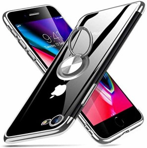 iPhone SE ケース 第2世代 iPhone8 ケース iPhone7 ケースリング付き 透明 柔軟性TPU クリア メッキ加工 スタンド機能回転リング...