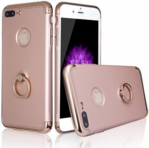 iPhone 7Plus ケース メッキ加工 軽量 衝撃防止 3パーツ式 アイフォン おしゃれ 高級感 薄型 リングスタンド 落下防止 硬度9Hガ ...