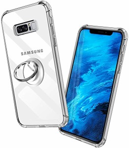 Galaxy note8 ケース 耐衝撃クリア リング付き 9H 背面強化ガラス 指紋防止 耐衝撃 磁気 車載対応ホルダー対応 レンズ保護 軽量 ...