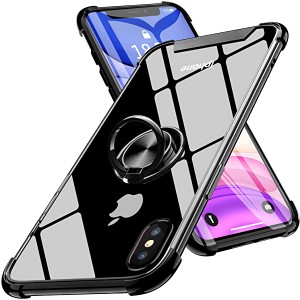 iPhone X ケース iPhone XS ケースリング スタンド付き 耐衝撃 TPU クリア 360度回転 全面保護 超耐久一体型 軽量 薄型 レンズ保...