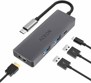 Type USB C ハブ 超スリム ドッキングステーション PD充電 4K HDMI出力 USB3.0 ハブ*2 マイクロ タイプC HDMI 変換 アダプタ Win...