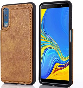 Galaxy A7 2018/2019 対応 Samsung スマホ バックカバー ケース 2020最新版 背面カード 手帳型ケース (ブラウン) 手作り 財布型 ...