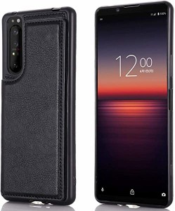 Xperia 1 II docomo SO-51A au SOG01 対応 SONY スマホ バックカバー ケース 2020最新版 背面カード 手帳型ケース (ブラック) ...