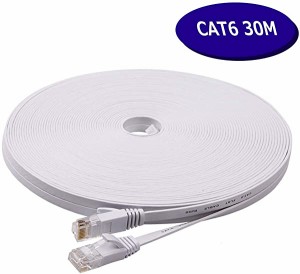 LANケーブル 30m ランケーブル フラット 有線ケーブル CAT6準拠 高速 安定 ギガビット PVC素材 ツメ折れ防止カバー RJ45 コネクタ