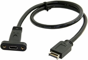 USB 3.1 フロントパネルヘッダー USB-C Type-C メス延長ケーブル 40cm パネルマウントネジ付き 送料無料