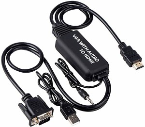 VGA to HDMI 変換ケーブル 1.8m VGA→HDMI 出力 ビデオ変換アダプタ USB給電 1080P対応 VGA-HDMI変換 ケーブル 「3.5mm オーディ...