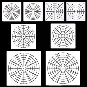 図面テンプレート 8枚 曼荼羅 蜘蛛の巣 射撃練習 中心に狙う マンダラ ステンシル 対称絵画 製図用品 絵画学習 描画ツール DIY定...