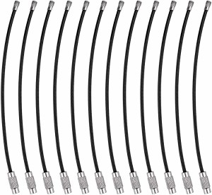 ワイヤー キーホルダー キーチェーン ネジ式 キーリング ステンレス製 スチールケーブル 紛失 盗難防止 11cm 12本セット ブ ...