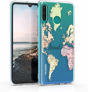 Huawei P30 Lite ケース デザイン スマホカバー TPU シリコン 保護 落下防止 世界地図 トラベルデザイン 黒色 マルチカラ