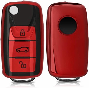 キーケース シリコン キー保護 対応: VW Skoda Seat 3-ボタン 車のキー 車 鍵 プロテクション 光沢 赤色 光沢 ブラッ 