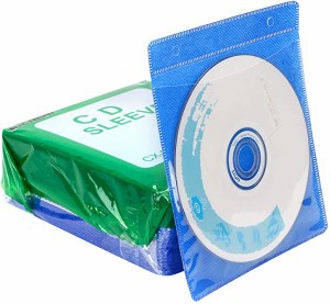 DVD ブルーレイ CD収納袋ケース 不織布 両面収納 100枚入り 200枚収納可能 整理 ファイル (ブルー)