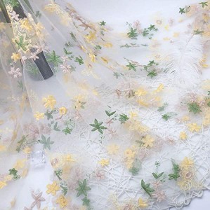 花柄 レース生地 花柄刺繍 メッシュ生地 かわいい花柄 イエロー花 グーリン花 スカートドレ スレース生地 DIY手作り 手芸 衣装ア...